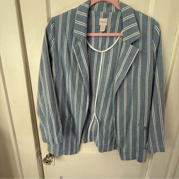 Chico’s Striped Cotton Blazer Size 0 - Picture 1 of 6